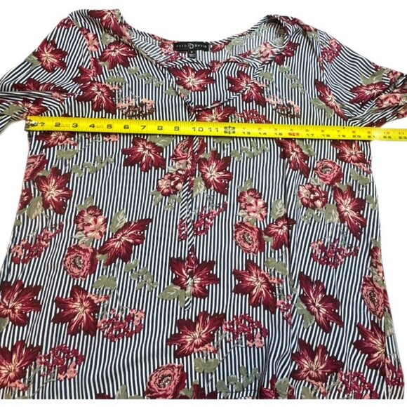 Fred & David Colorful Medium Floral Stripped 3/4 Sleeve Flowy Relaxed Festive - Picture 8 of 10
